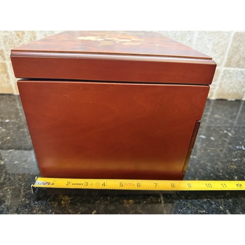 Mele & Co Wooden Jewelry Box Floral Inlay Brayden Design Drawers Mirror Lined